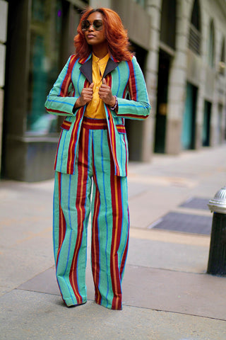 Audacious Striped Ankara Blazer Set
