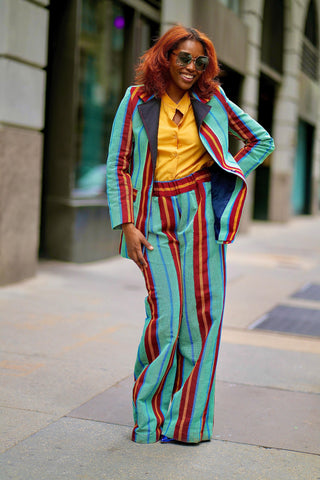 Audacious Striped Ankara Blazer Set