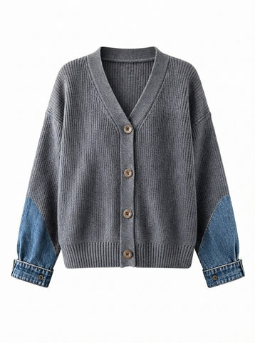Unique Patchwork Denim Knit Cardigan