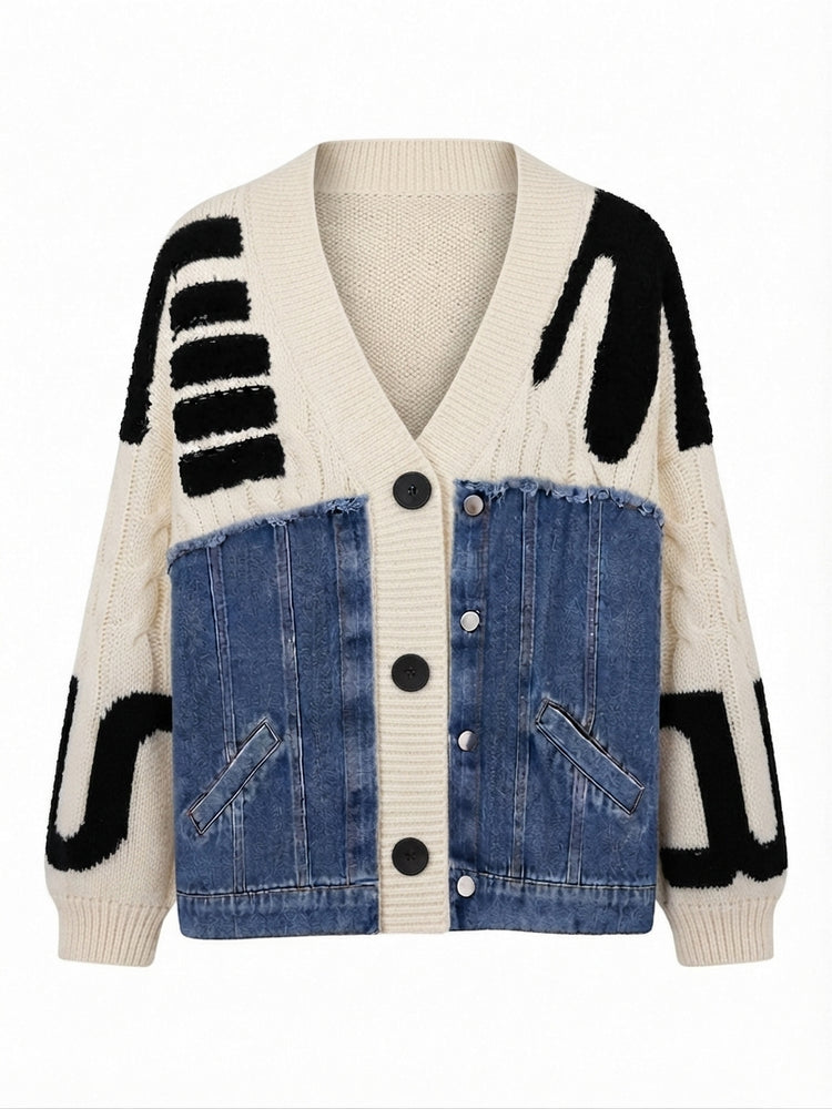 Unique Denim Patchwork Knit Cardigan