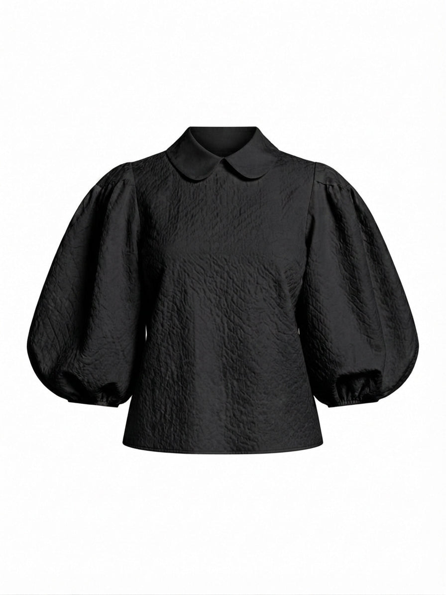 Ethereal Textured Balloon Sleeve Blouse