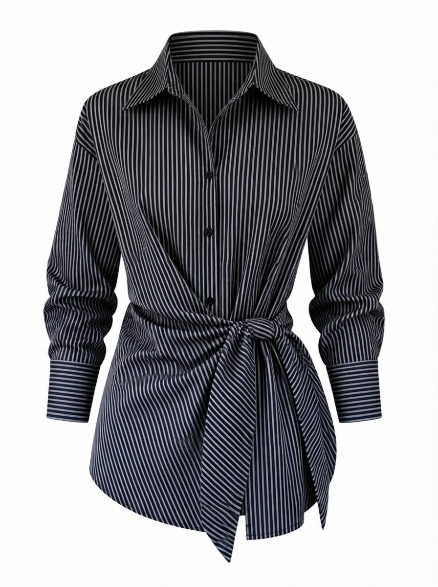 Confident Striped Tie-Waist Blouse