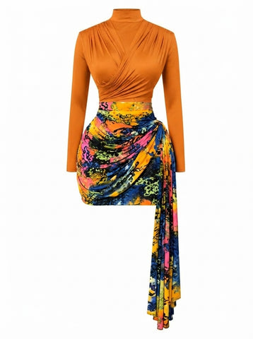 Vibrant Ruched Mini Skirt Set