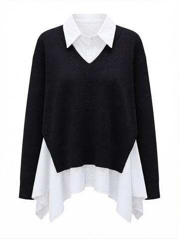 Elegant Knit Layered Blouse