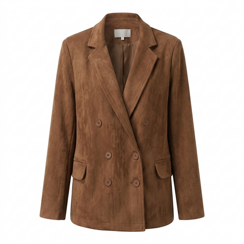Confident Double Breasted Faux Suede Blazer