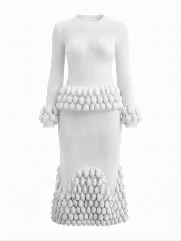 Elegant Pleated Ball Detail Two-Piece Set