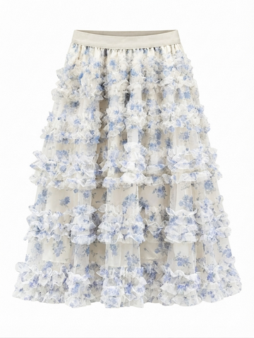 Divine Floral Mesh Tiered Skirt