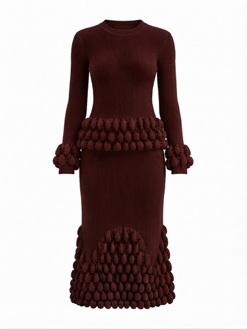 Elegant Pleated Ball Detail Two-Piece Set