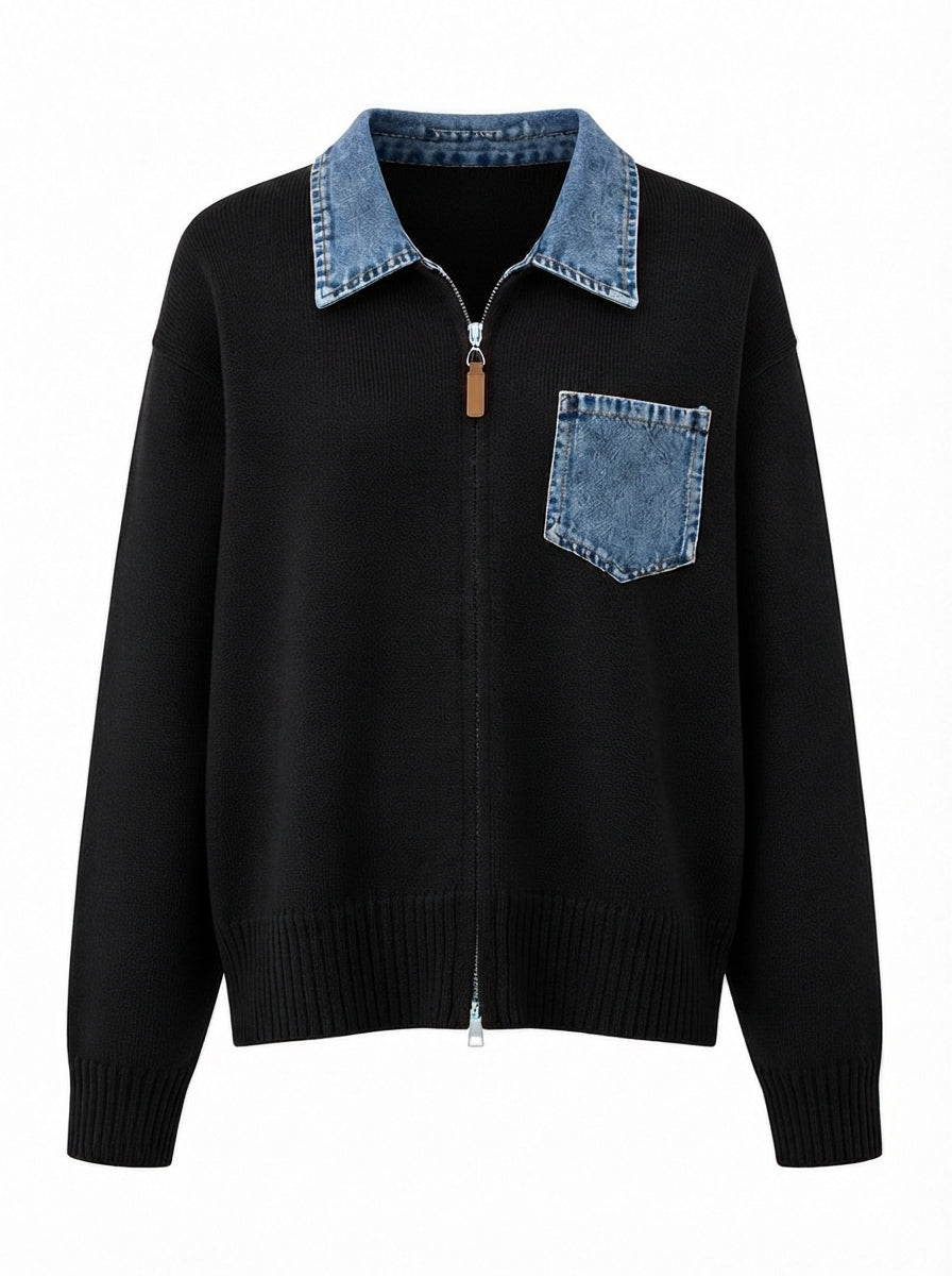 Audacious Denim Color-Block Cardigan