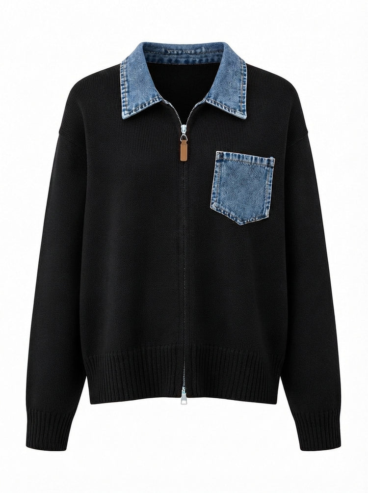 Audacious Denim Color-Block Cardigan