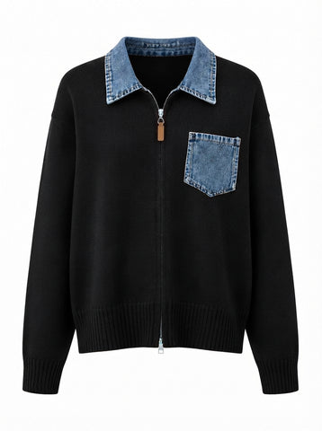 Audacious Denim Color-Block Cardigan