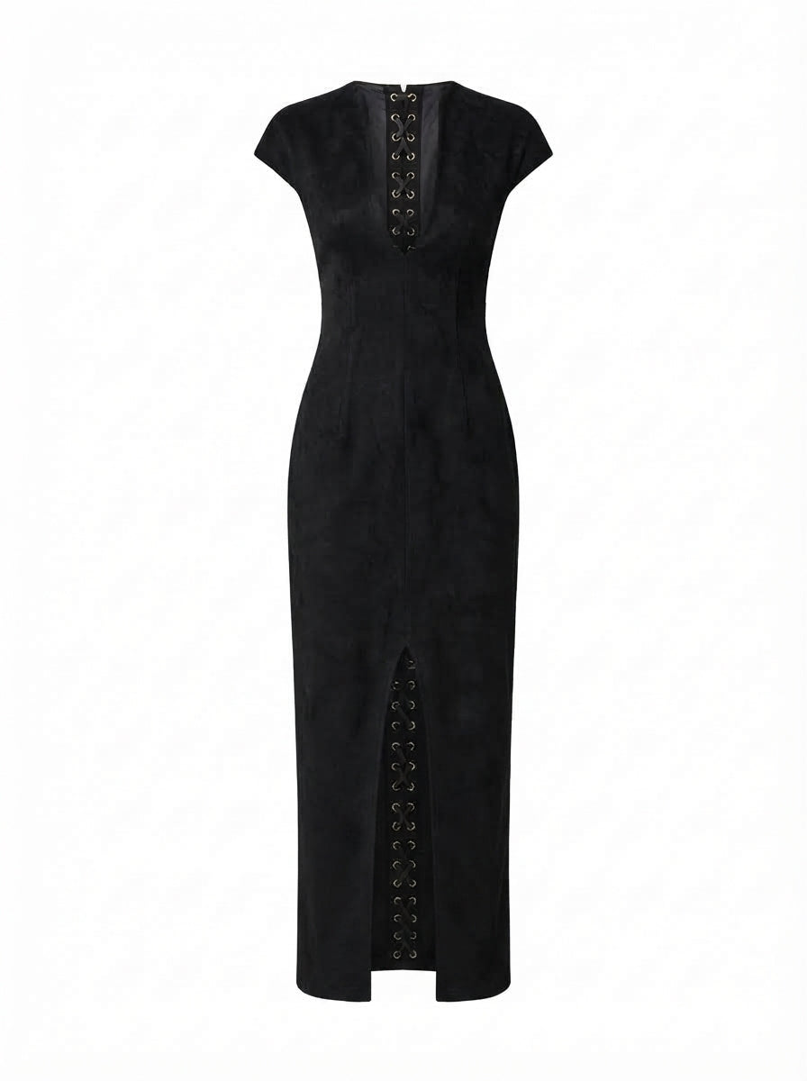 Audacious Lace-Up Split Maxi Dress