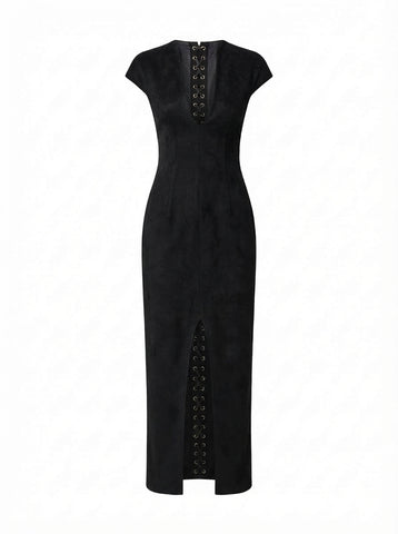 Audacious Lace-Up Split Maxi Dress