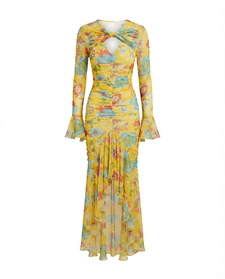 Vibrant Floral Ruffle Maxi Dress