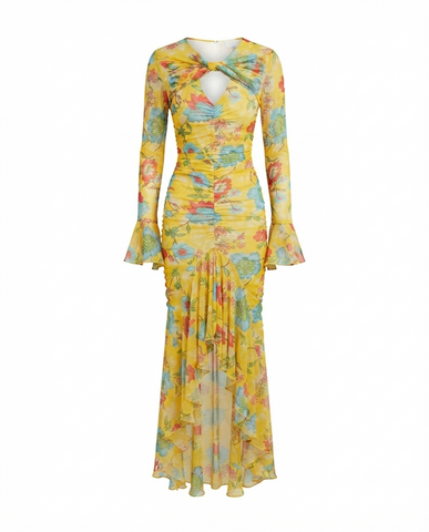 Vibrant Floral Ruffle Maxi Dress