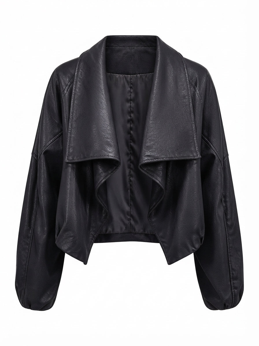 Daring Faux Leather Draped Jacket