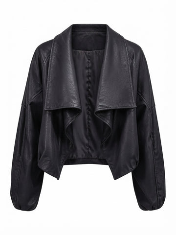 Daring Faux Leather Draped Jacket