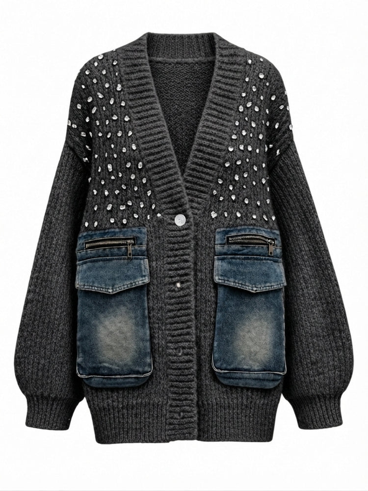 Unique Knit Denim Patchwork Cardigan