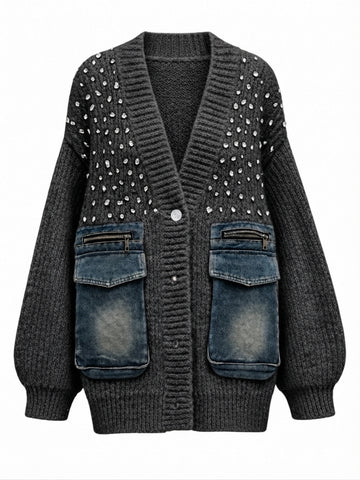 Unique Knit Denim Patchwork Cardigan