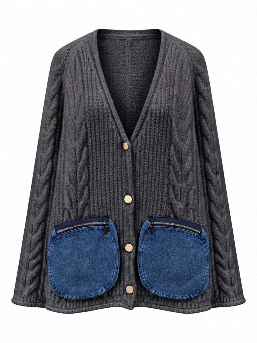 Unique Denim Pocket Knit Cardigan