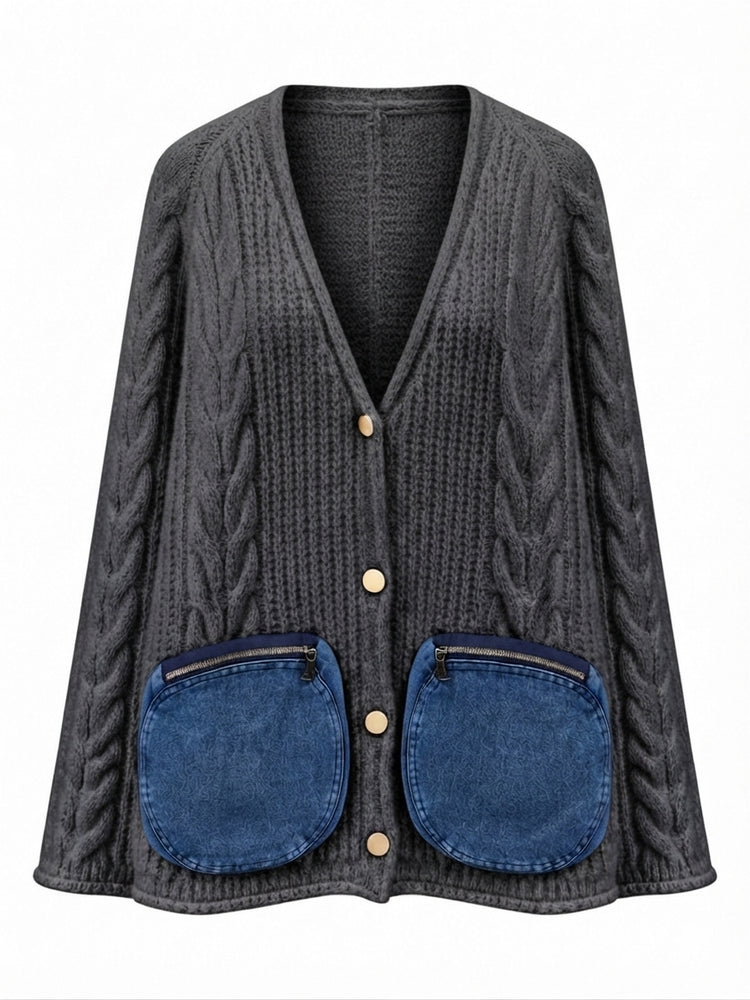 Unique Denim Pocket Knit Cardigan