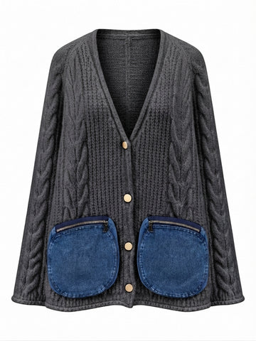 Unique Denim Pocket Knit Cardigan
