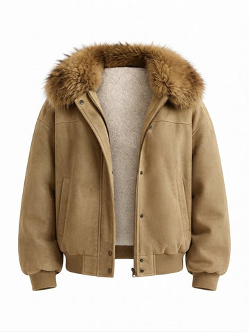 Grounded Faux Suede Fur Bomber Jacket