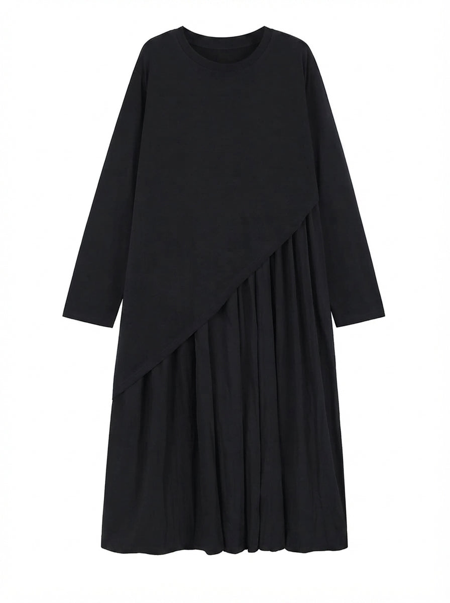 Grounded Pleated Irregular Midi Dress