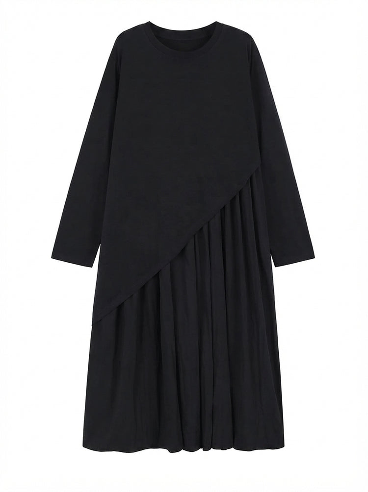 Grounded Pleated Irregular Midi Dress