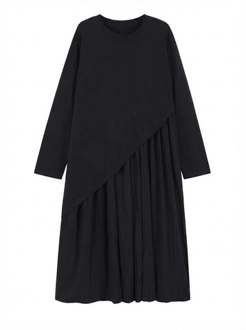 Grounded Pleated Irregular Midi Dress