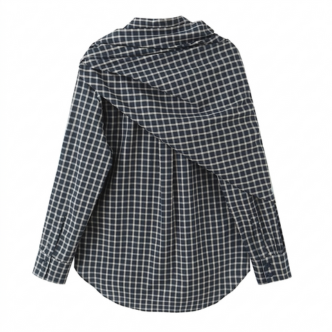 Unique Plaid Irregular Bow Blouse