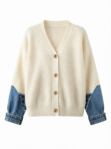 Unique Patchwork Denim Knit Cardigan