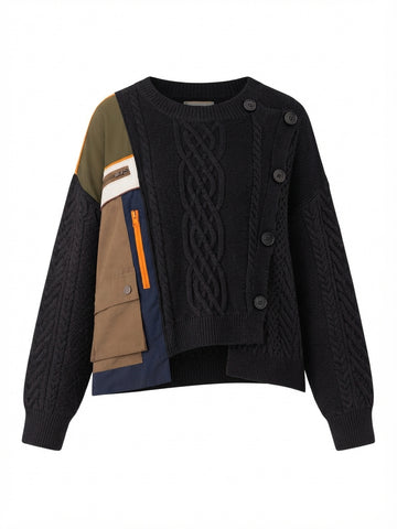 Unique Patchwork Knit Pullover