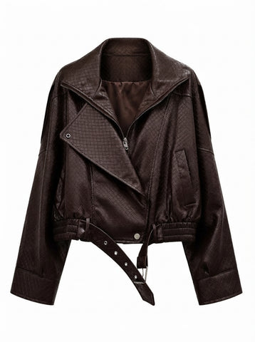 Confident Diamond Pattern PU Jacket