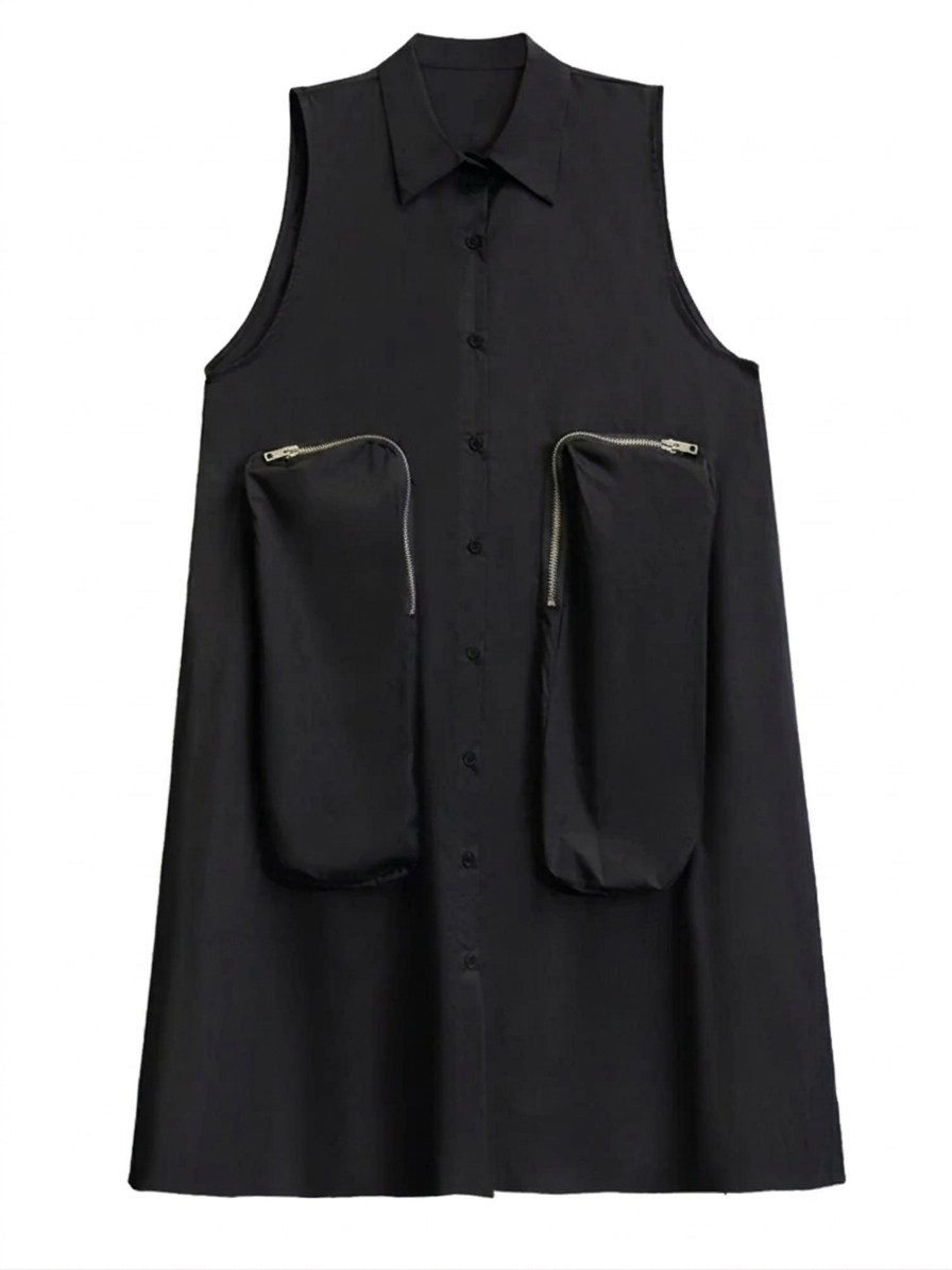 Confident Sleeveless Pocketed Shirt Dress