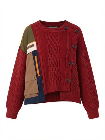 Unique Patchwork Knit Pullover