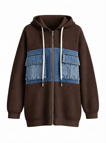 Adventurous Patchwork Hooded Cardigan