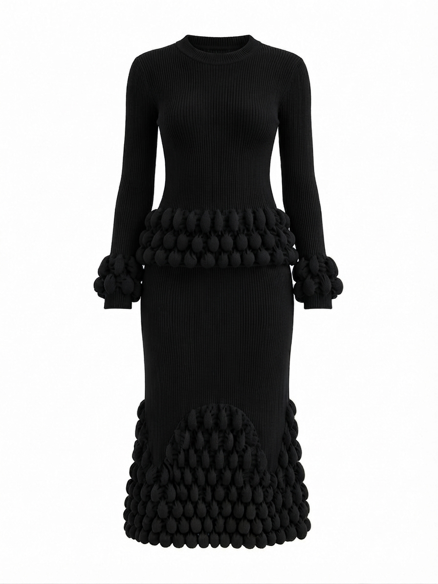 Elegant Pleated Ball Detail Two-Piece Set