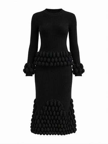 Elegant Pleated Ball Detail Two-Piece Set