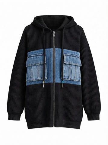 Adventurous Patchwork Hooded Cardigan