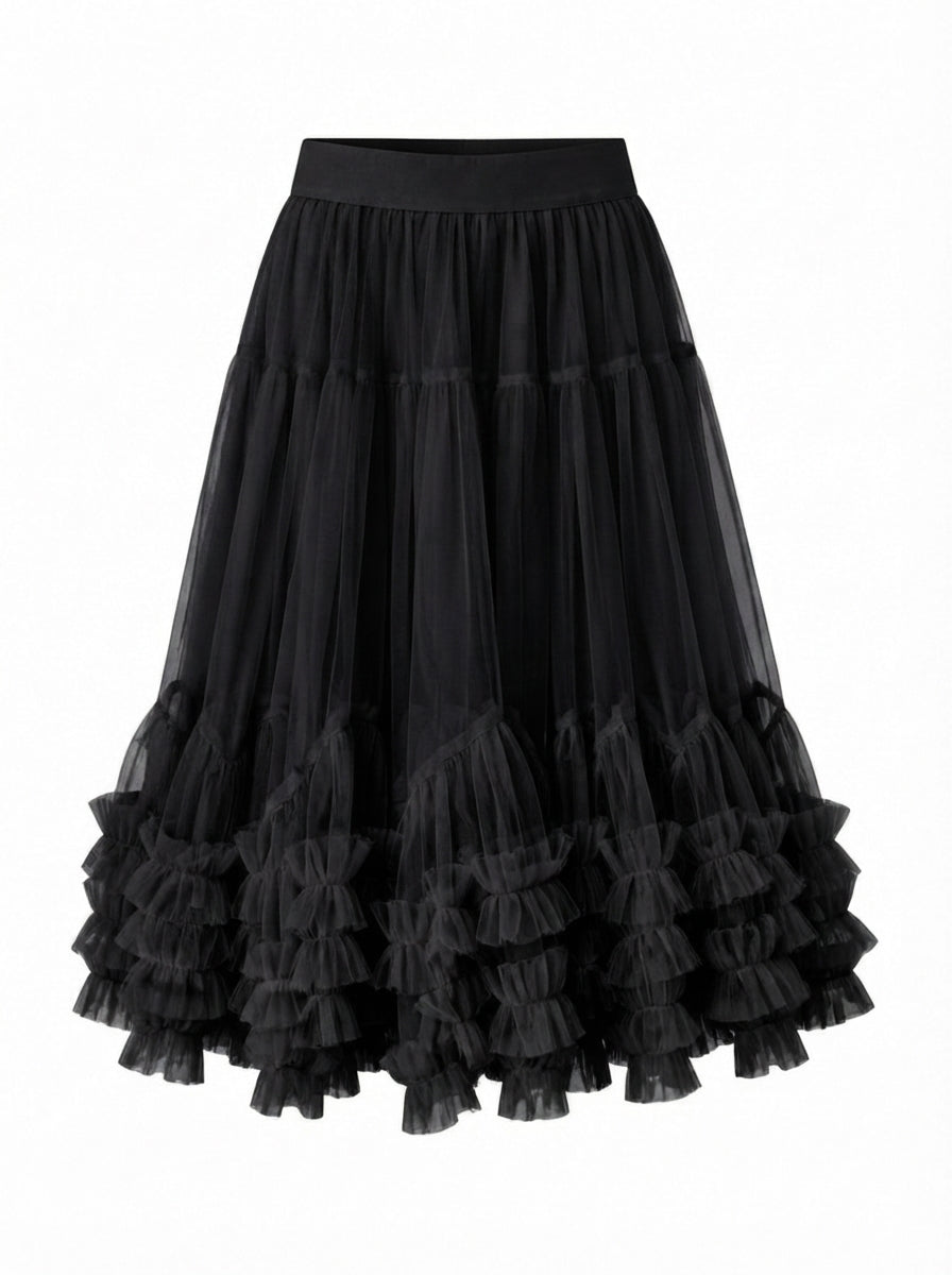 Ethereal Tiered Mesh Midi Skirt