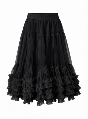 Ethereal Tiered Mesh Midi Skirt