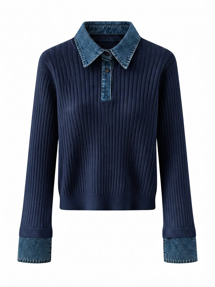 Audacious Denim Patchwork Knit Sweater