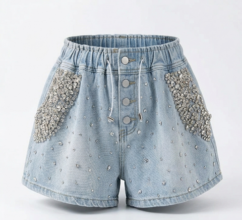 Vibrant Crystal Denim Shorts