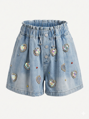 Vibrant Crystal Denim Shorts