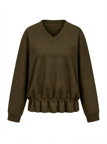 Grounded V-Neck Drawstring Sweatshirt