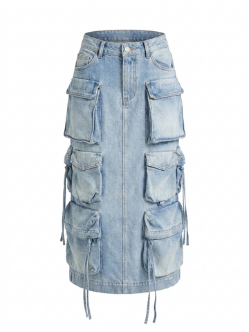 Audacious Denim Cargo Midi Skirt