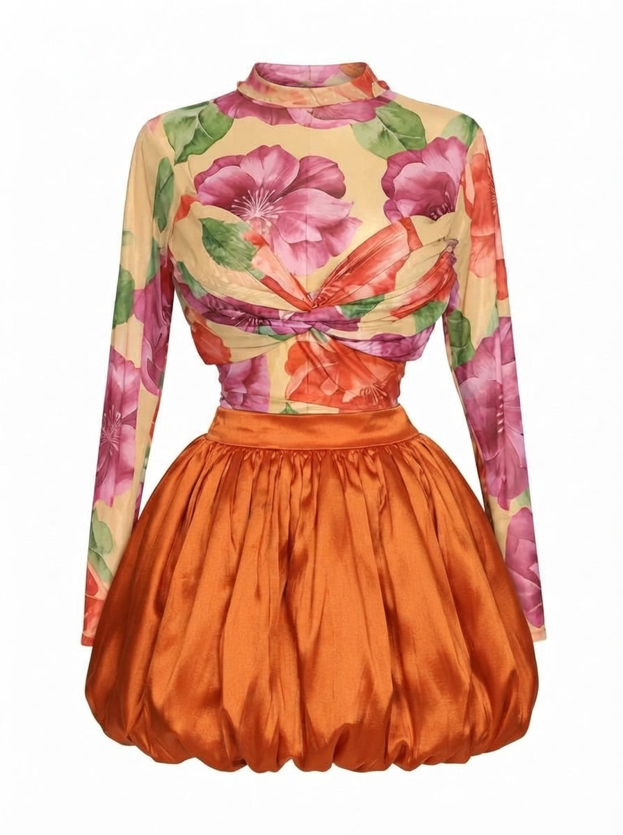 Vibrant Floral Ruched Mini Set