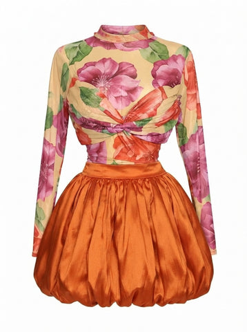 Vibrant Floral Ruched Mini Set
