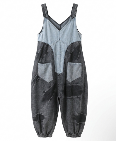 Unique Patchwork Denim Jumpsuit
